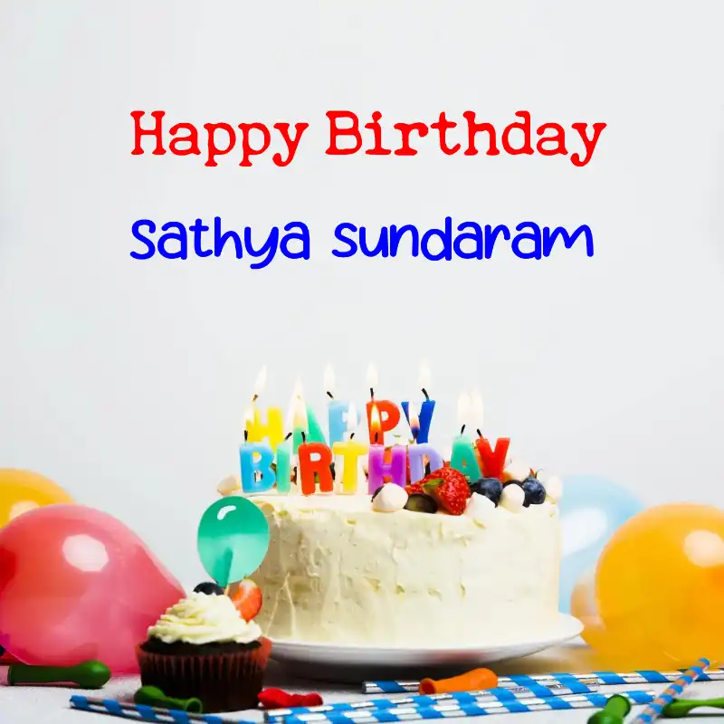 Happy Birthday Sathya sundaram Cake Balloons Card
